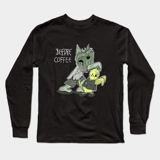 Before Coffee - Funny Zombie Scottie Dog and Budgie Long Sleeve T-Shirt